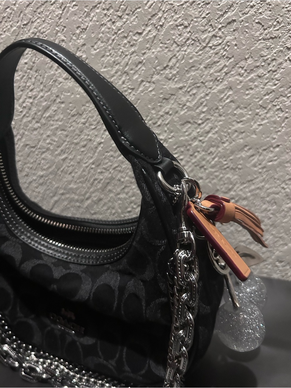 COACH Black Signature Crescent Hobo Bag - Gem